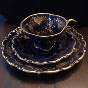 🇩🇪Lindner Kueps Echt Cobalt Fine China set: Cup, saucer, dessert plate